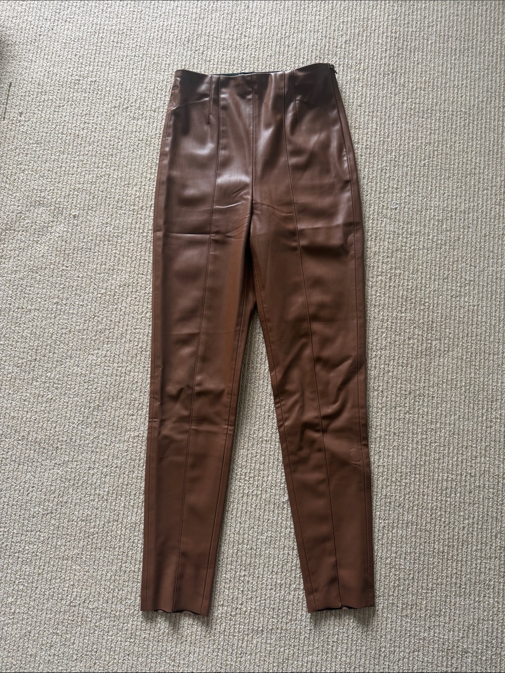 Zara Brown high waisted Faux Leather Skinny Pants